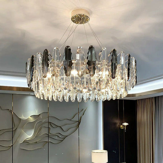 Crystal Drum Suspension Chandelier For Modern Living Room Lighting Clear / 23.5
