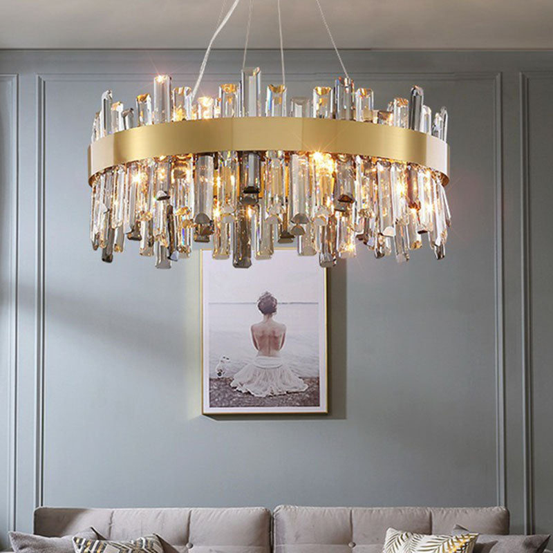 Contemporary Crystal Gold Chandelier Pendant Light for Living Room