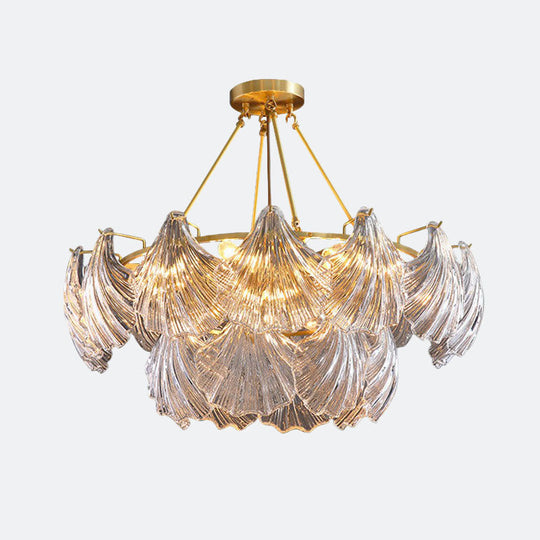 Simplicity Ribbed Crystal Brass Shell Chandelier Pendant Light For Dining Room