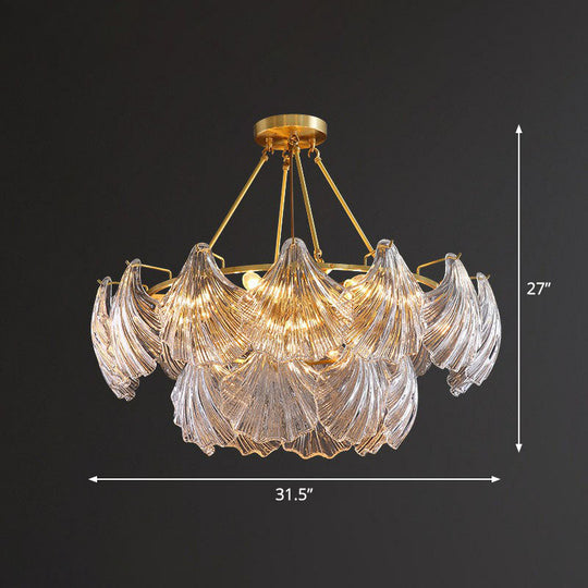 Simplicity Ribbed Crystal Brass Shell Chandelier Pendant Light - Elegant Dining Room Fixture