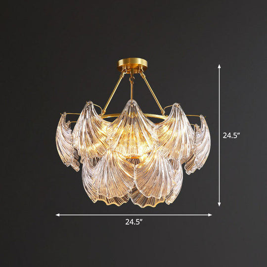Simplicity Ribbed Crystal Brass Shell Chandelier Pendant Light For Dining Room 6 /