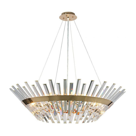 Minimalist Gold Tapered Chandelier With Crystal Prism - Living Room Pendant Light