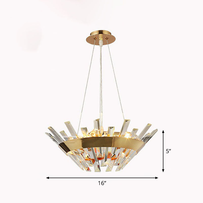 Minimalist Gold Tapered Chandelier With Crystal Prism - Living Room Pendant Light / 16