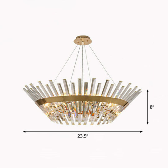 Minimalist Gold Tapered Chandelier With Crystal Prism - Living Room Pendant Light / 23.5