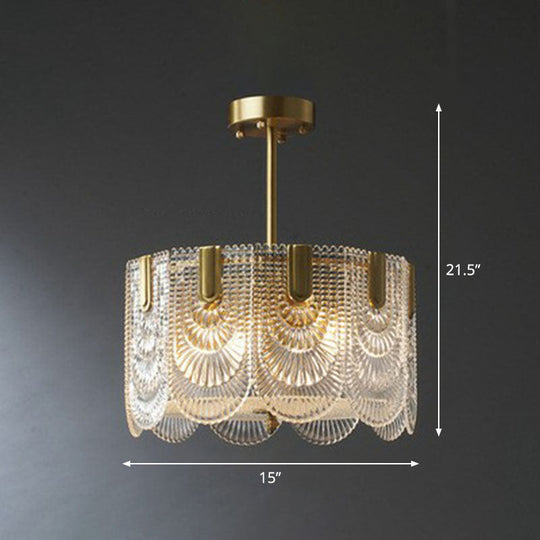 Scalloped Crystal Ribbed Chandelier Pendant Light - Contemporary Brass Hanging Fixture 4 /