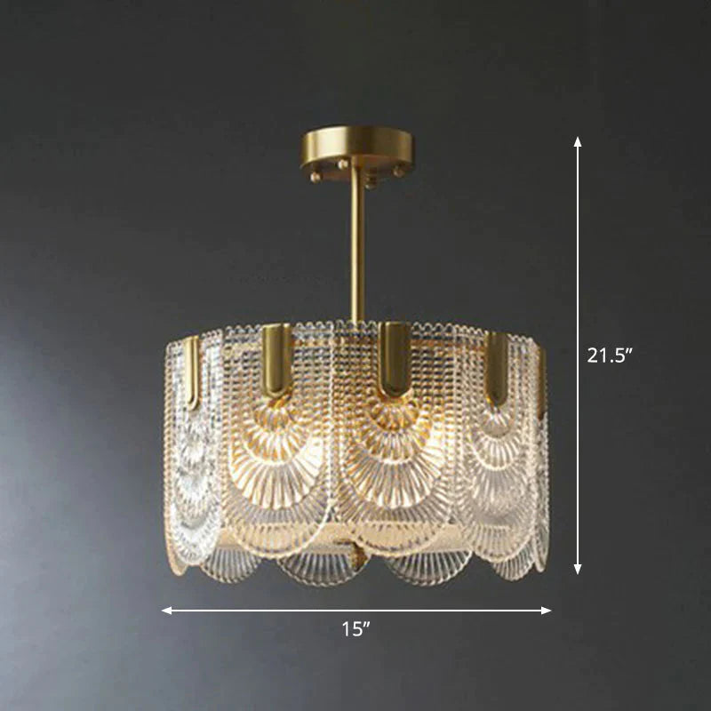 Round brass with Ribbed Crystal Chandelier Pendant Light