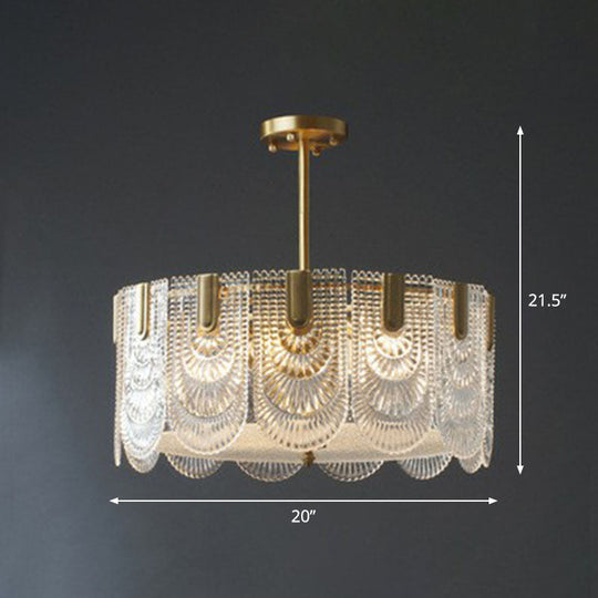 Scalloped Crystal Ribbed Chandelier Pendant Light - Contemporary Brass Hanging Fixture 6 /