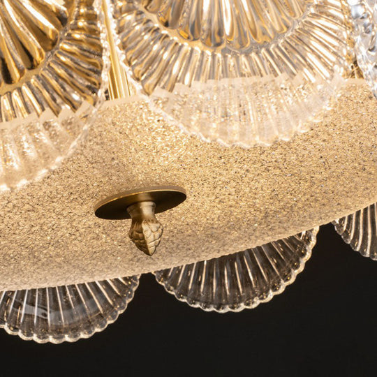 Scalloped Crystal Ribbed Chandelier Pendant Light - Contemporary Brass Hanging Fixture