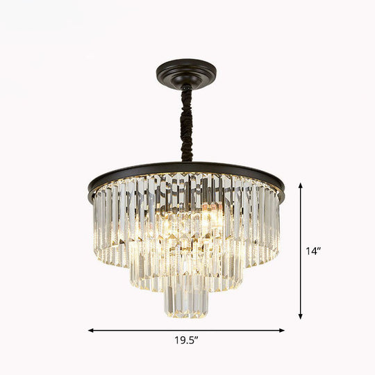 Tiered Crystal Chandelier With Six Bulbs - Perfect For Living Room Pendant Light Black