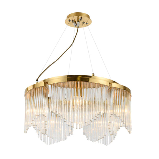 Contemporary Crystal Curtain Chandelier Light with 5 Clear Glass Heads for Living Room Ceiling Pendant