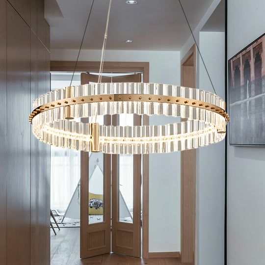 Modern Led Crystal Chandelier Bedroom Pendant Light - Circle Design Clear & Golden Gold
