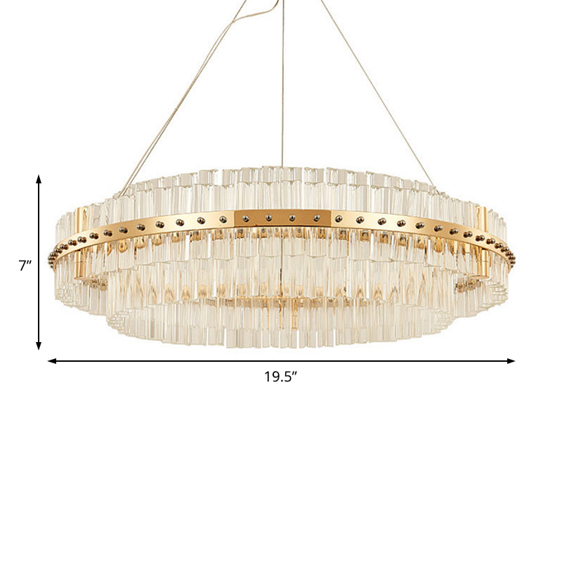 Contemporary Crystal LED Gold Chandelier - 19.5" Diameter, 2-Tier, Adjustable Hanging Cords