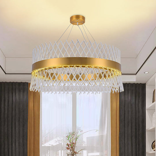 Crystal Mesh Chandelier With Led Lighting For Dining Room In Brass - 23.5 Wide