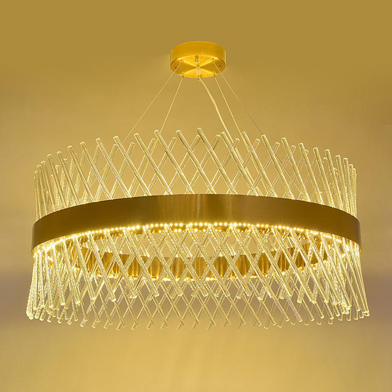 23.5" Crystal Mesh Chandelier with LED Lights - Elegant Brass Pendant Light for Dining Room
