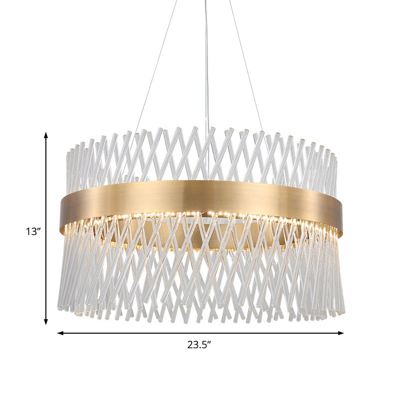 Crystal Mesh Chandelier With Led Lighting For Dining Room In Brass - 23.5 Wide