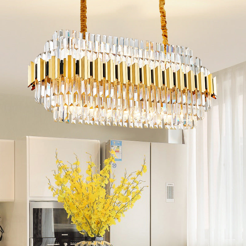 Contemporary Crystal Gold Pendant Light - 39 Wide 7-Tiered Icicle Chandelier 16-Light Perfect For