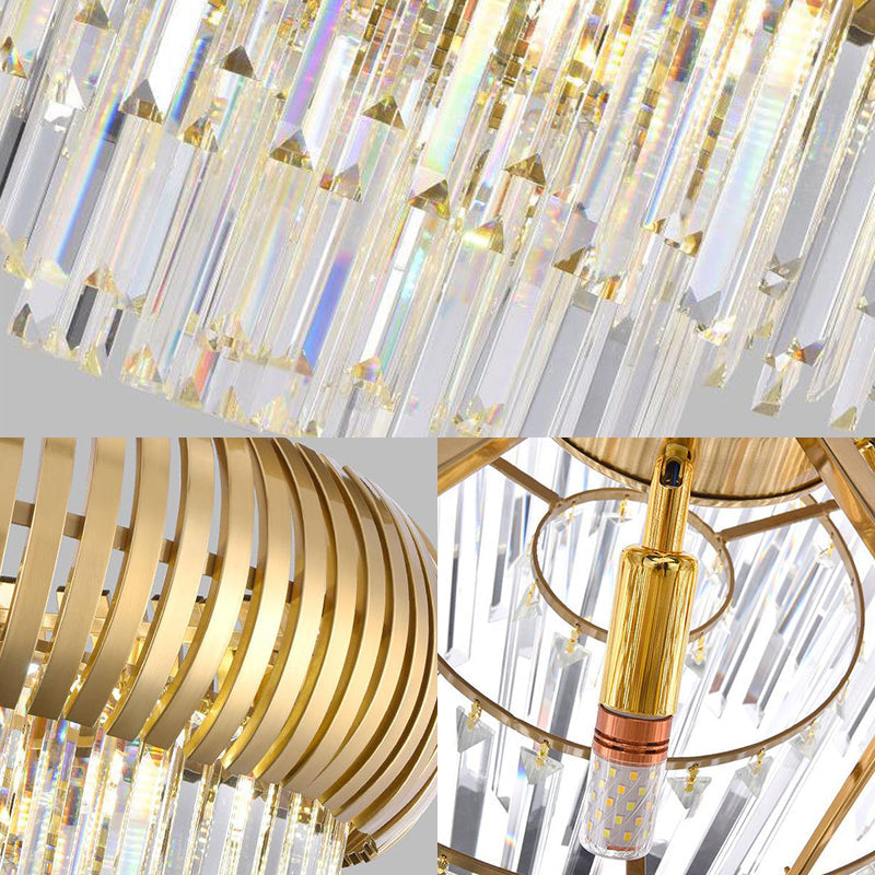 Postmodern 16-Light Gold Island Chandelier With Crystal Icicles
