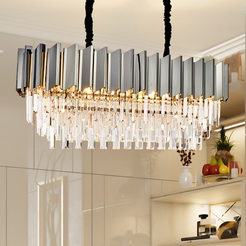 Modern Grey Crystal Pendant Chandelier With 10 Lights - 39 Wide Perfect For Island Ceiling