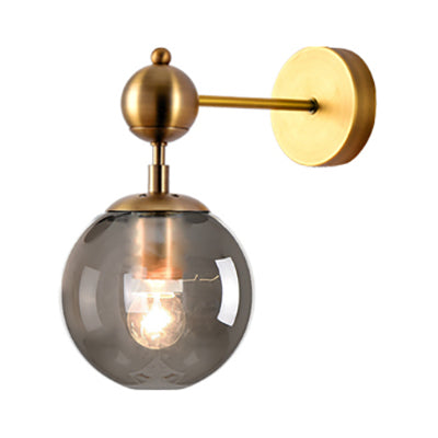 Vintage Brass Glass Wall Sconce With Clear/Grey/Amber Globe Shade - Stylish Living Room Lighting