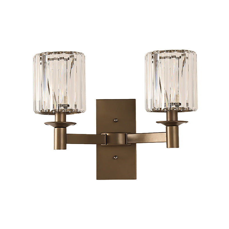 Modern Clear Glass Wall Sconce With Bronze Rectangle Backplate - Bedroom Half-Bulb Lamp