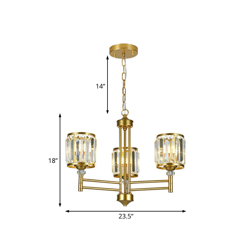 Contemporary Crystal Radial Hanging Chandelier - Brass Finish - 3/6/8 Lights - Bedroom Lighting