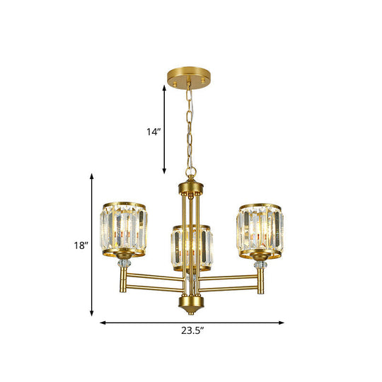 Modern Crystal Radial Hanging Chandelier With Brass Finish - Perfect For Bedroom Lighting