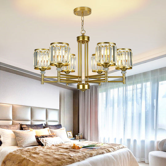 Modern Crystal Radial Hanging Chandelier With Brass Finish - Perfect For Bedroom Lighting 6 /