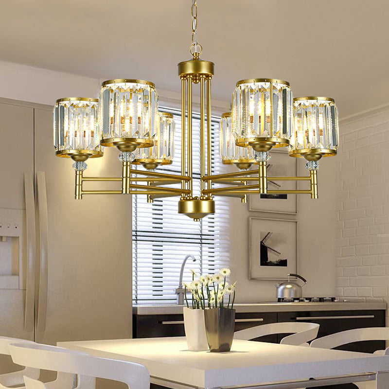 Modern Crystal Radial Hanging Chandelier With Brass Finish - Perfect For Bedroom Lighting