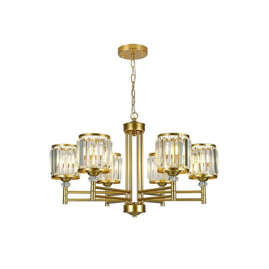 Contemporary Crystal Radial Hanging Chandelier - Brass Finish - 3/6/8 Lights - Bedroom Lighting