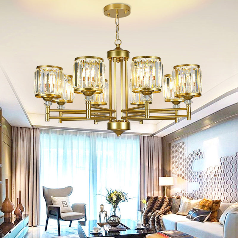 Modern Crystal Radial Hanging Chandelier With Brass Finish - Perfect For Bedroom Lighting 8 /