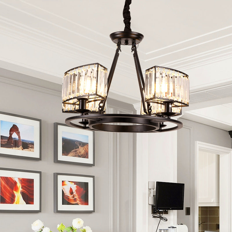 Modern Black/Gold Circle Crystal Ceiling Chandelier - 4/6 Lights Hanging Fixture For Bedroom 4 /