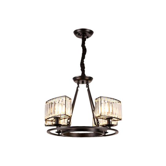 Modern Black/Gold Circle Crystal Chandelier with 4/6 Lights - Bedroom Hanging Light Fixture