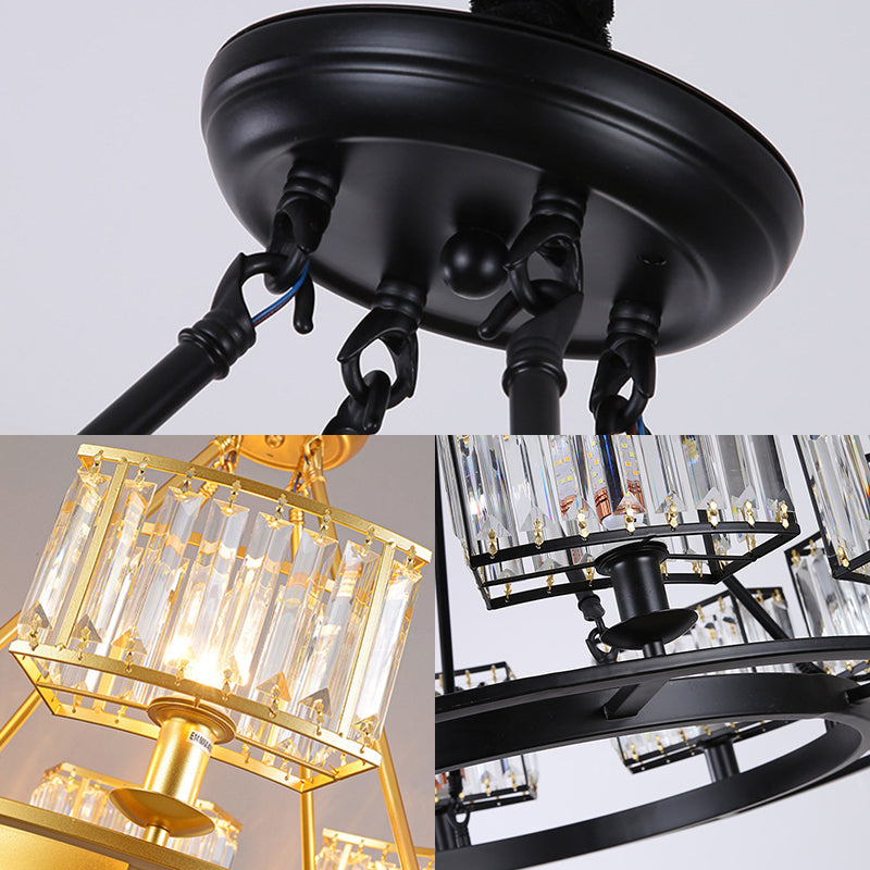 Modern Black/Gold Circle Crystal Chandelier with 4/6 Lights - Bedroom Hanging Light Fixture