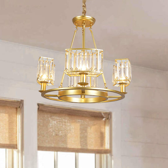 Modern Black/Gold Circle Crystal Chandelier with 4/6 Lights - Bedroom Hanging Light Fixture