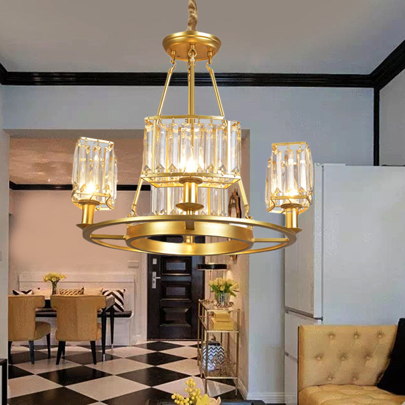 Modern Black/Gold Circle Crystal Chandelier with 4/6 Lights - Bedroom Hanging Light Fixture