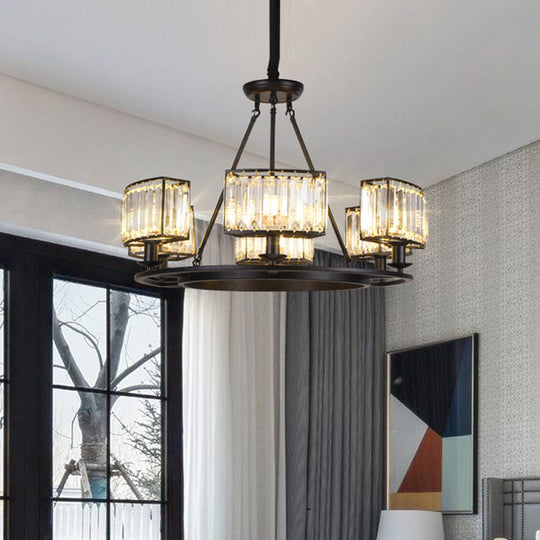 Modern Black/Gold Circle Crystal Chandelier with 4/6 Lights - Bedroom Hanging Light Fixture