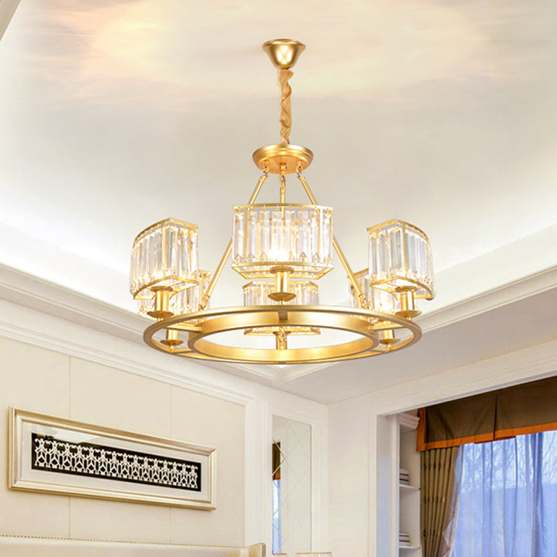 Modern Black/Gold Circle Crystal Chandelier with 4/6 Lights - Bedroom Hanging Light Fixture