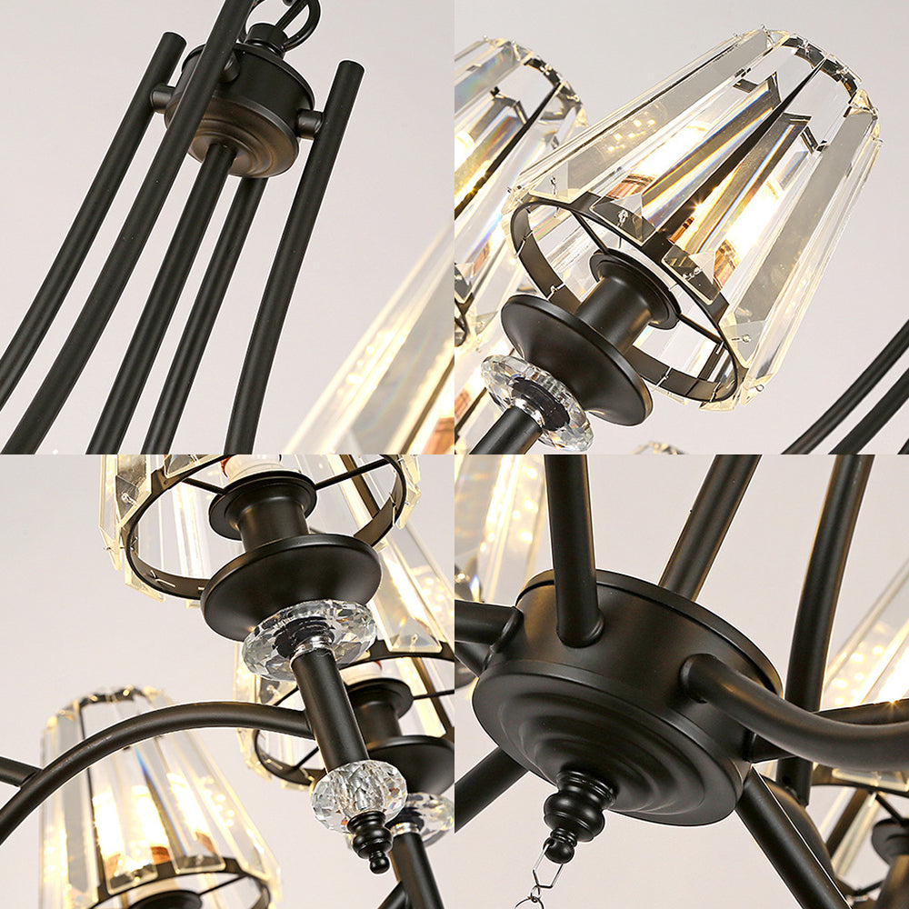 Contemporary Crystal Chandelier Pendant Light Kit - Tapered Design, Adjustable Chain - 4/6/8 Lights, Black Shade