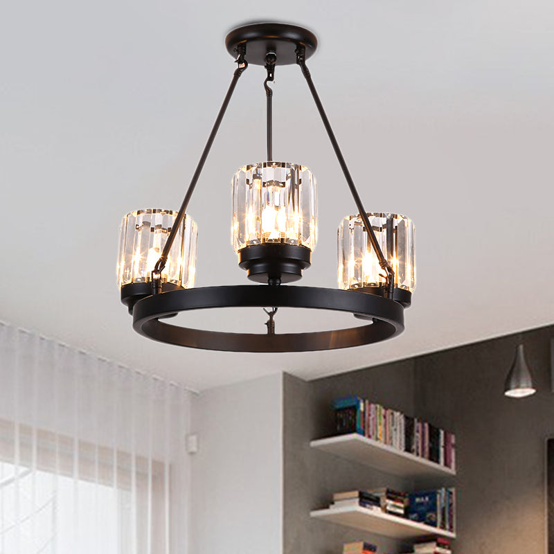 Contemporary Black Bedroom Chandelier With Cylindrical Crystal Shade - 3/6/8 Lights 3 /