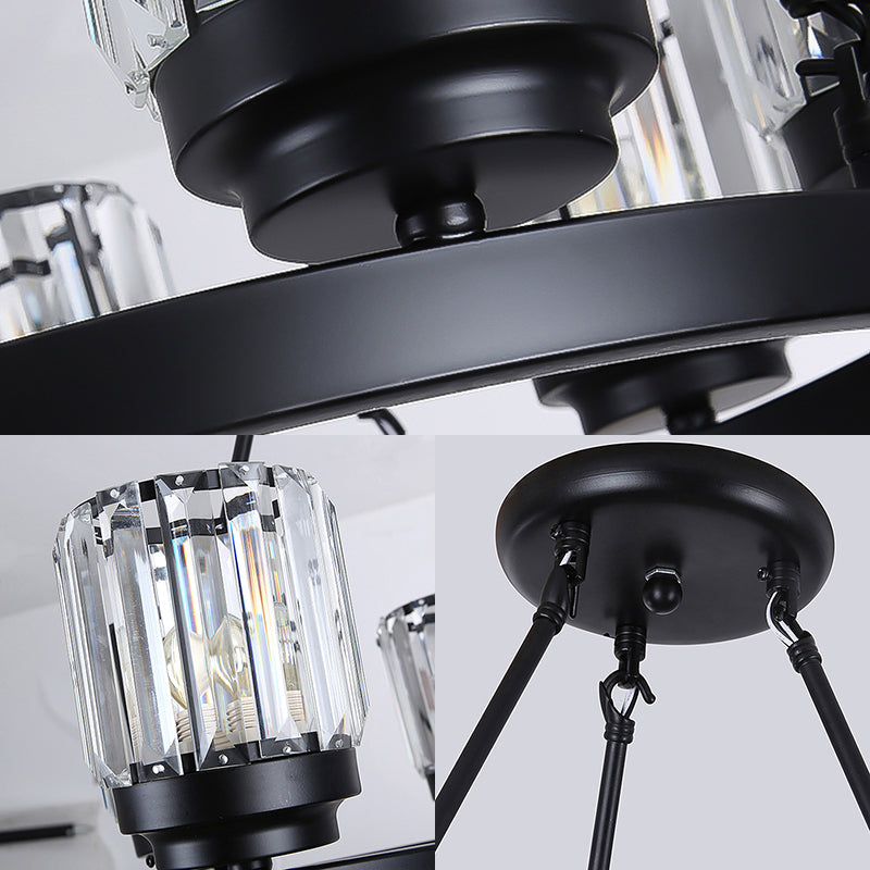 Contemporary Black Bedroom Chandelier With Cylindrical Crystal Shade - 3/6/8 Lights