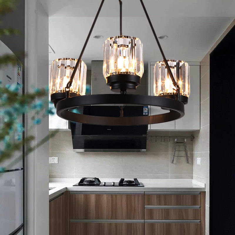 Contemporary Black Chandelier Lighting - 3/6/8 Lights Bedroom Pendant with Crystal Shades