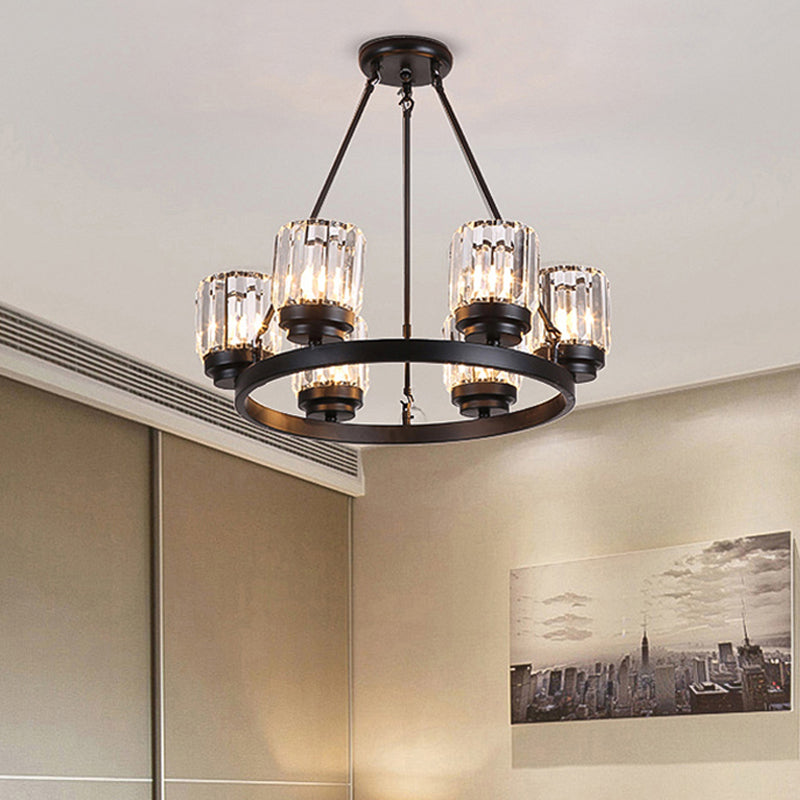 Contemporary Black Chandelier Lighting - 3/6/8 Lights Bedroom Pendant with Crystal Shades