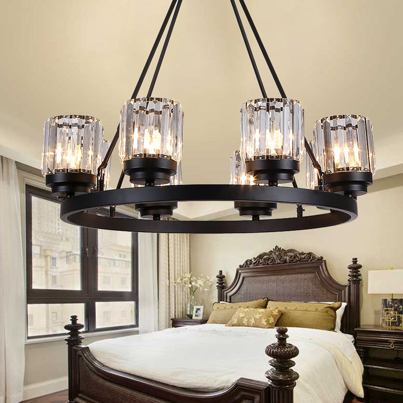 Contemporary Black Bedroom Chandelier With Cylindrical Crystal Shade - 3/6/8 Lights 8 /