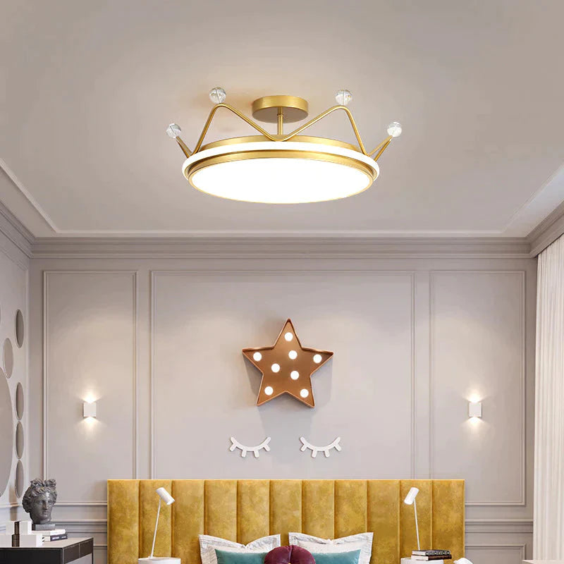 Nordic Golden Crown Bedroom Ceiling Lamp 50Cm Gold / Warm Light