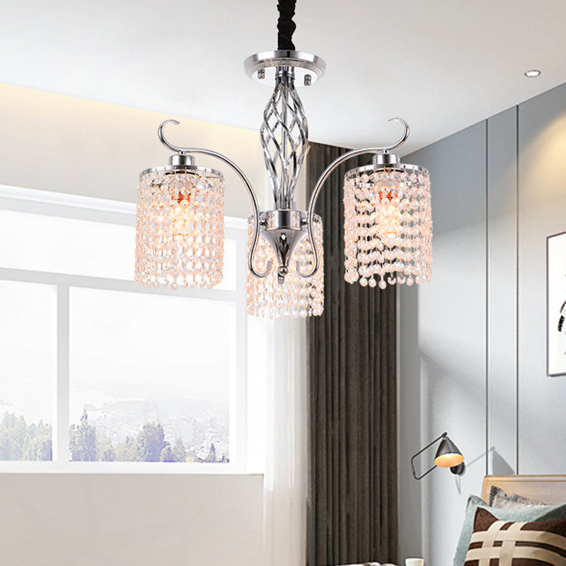 Modern Crystal Cylinder Chandelier Pendant Light - 3/5 Lights Chrome Finish Ideal For Living Room 3