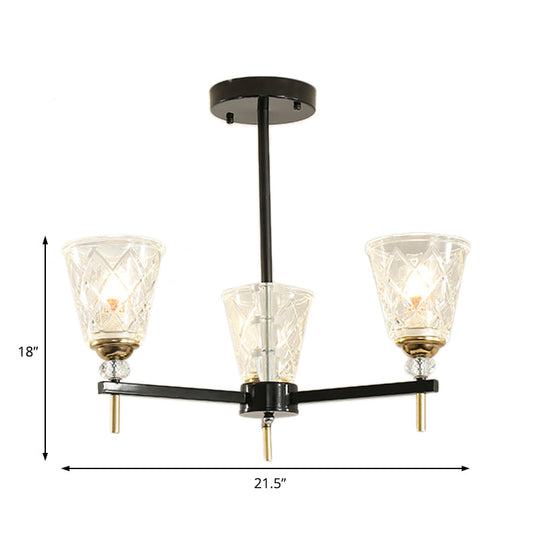 Modern Black Crystal Cone Chandelier - 3/6/8 Lights Bedroom Ceiling Light