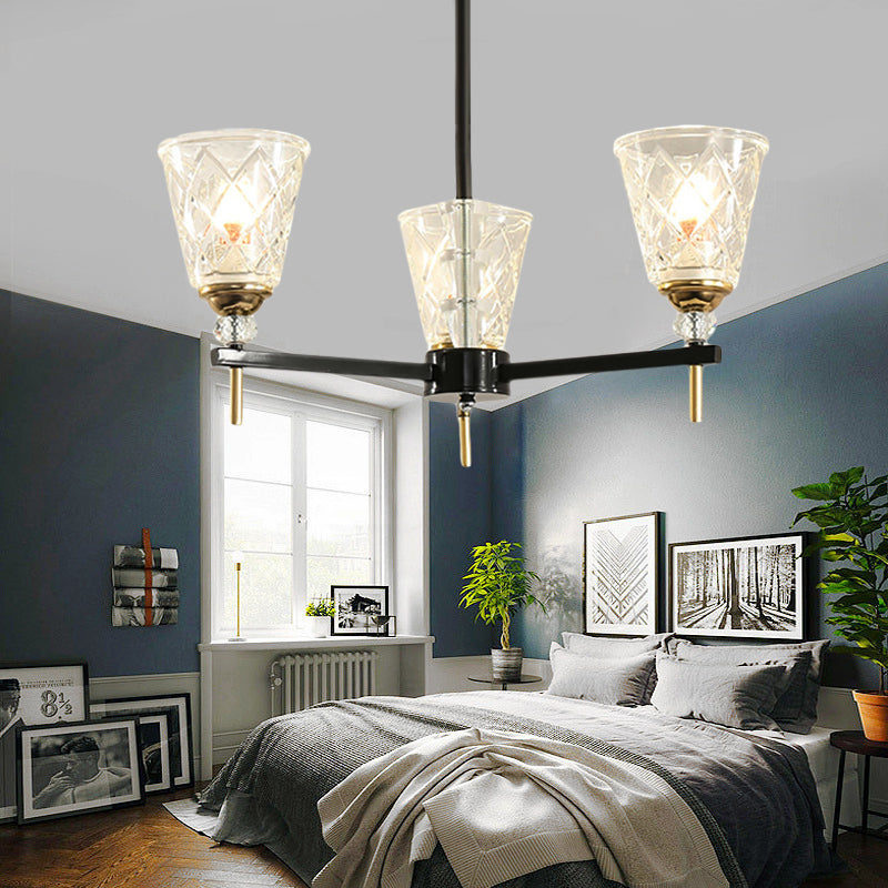 Modern Black Crystal Cone Chandelier - 3/6/8 Lights Bedroom Ceiling Light