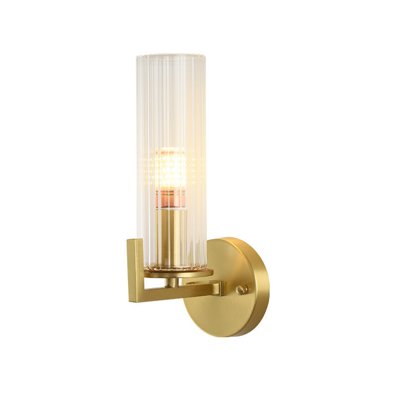 Modern Crystal Wall Sconce With Brass Finish - 1 Light Fixture For Bedroom