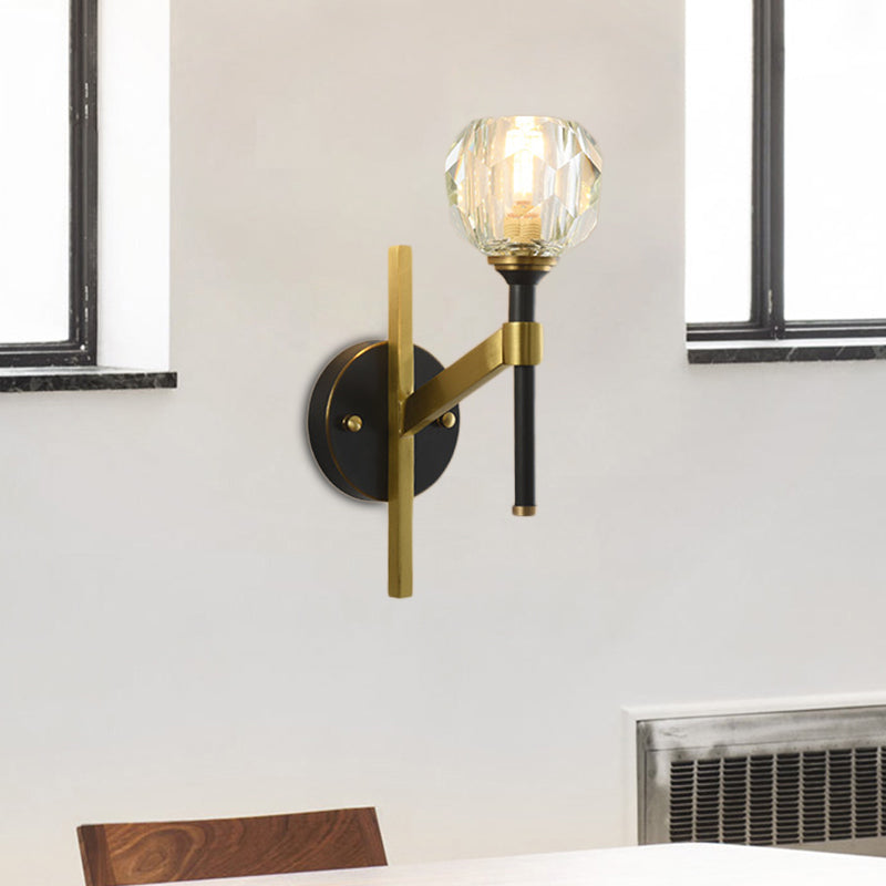 Modern Geometric Flush Black Wall Sconce With Crystal Accent - 1 Light Fixture