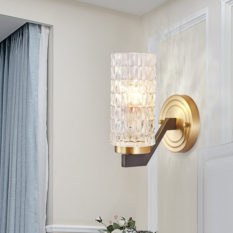 Simplicity Crystal Flush Wall Sconce With 2 Lights - Brass Bedside Fixture 1 /